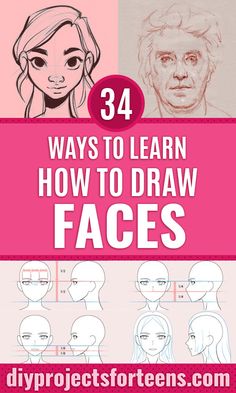 how to draw faces for beginners with the title, 34 ways to learn how to draw