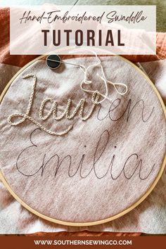 an embroidery project with the words learn and smile written on it