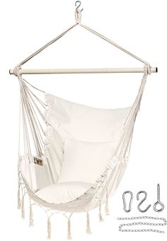 PRICES MAY VARY. 【ENJOY ANYWHERE】Hammock Chair Perfect for indoor & outdoor use, in your bedroom, kid’s room, on the patio, porch, deck, garden, under a tree, in the backyard, by the beach, while camping, and more! Simply find a branch, beam or hammock stand and set it up in seconds! Large Size: 40 inches seat width, 51 inches high hammock chair; Enough large design, you can not only sit up, but can lie down, recline with full head support, and enjoy fully relax! 【SAFE & STRONG】Heavy duty Zinc A Rope Hammock Chair, Macrame Hanging Chair, Macrame Swing, Rope Hammock, Hanging Hammock Chair, Bedroom Patio, Hanging Hammock, Hammock Stand, Beige Cushions