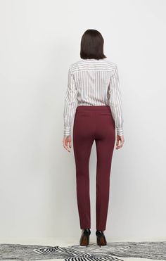 Burnish your pants profile with this slim pull-on ankle style. Cut in cabernet Italian stretch ponte knit, they boast hidden waist elastic and chic front pintucks for vertical emphasis. Luxury Pants, Ponte Pants, Fall Collections, Pin Tucks, Pull On Pants, Emphasis, Slim Legs, Spring Collection, Summer Collection