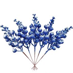 a bunch of blue flowers sitting on top of each other