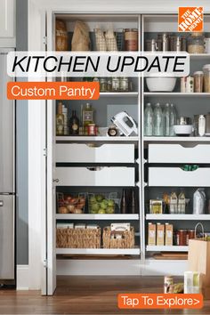 the kitchen cupboards are organized and ready to be used as pantry storage for food