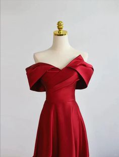 Wine red satin off shoulder sweet long ground party dress, A-line off shoulder red satin ball dress Red Satin Prom Dress, Party Dress Red, Long Party Dress, Evening Dresses Cocktail, Green Prom Dress, Satin Prom Dress, Black Prom Dresses, Prom Dresses Blue, Party Dress Long