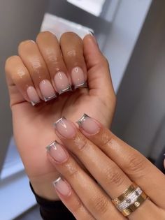 Chrome French Tip Nails Short, Silver Chrome French Tip Nails, Silver Chrome French Tip, Silver French Tip Nails, Tip Nails Ideas, French Tip Nails Ideas, Silver French Tip, Chrome French Tip Nails, French Tip Nails Short