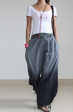 Gray Pants wide leg pants fashion skirt pants Linen pants Mode Tips, How To Wear Leggings, Casual Hairstyles, Ideas Outfit, Hairstyles Ideas, Hippie Chic