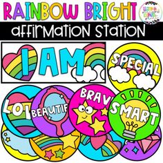 the rainbow bright affirmation station is filled with colorful stickers