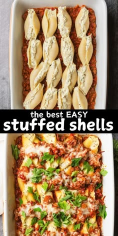 the best easy stuffed shells recipe is made with ground beef, cheese and other ingredients