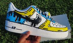 "Nike Air Force 1 Custom \"Pink vs Yellow\" Cartoon Drip Design. Any Size/ Made To Order. Shipping is 2-3 weeks Item will USPS Priority Mail. No Returns. Condition is New with box. These shoes are hand painted and sealed with an acrylic finisher so the paint is fortified, but this does not mean the shoes are indestructible. Continues wear and daily use can cause deep creasing and may eventually lead to cracking of the paint. Once again these shoes are not meant for daily use - Thank you & Ha Sporty White Custom Sneakers With Paint Splatter, White Sporty Custom Sneakers With Paint Splatter, White Lace-up Sneakers With Paint Splatter, White Waterproof Custom Lace-up Sneakers, Yellow Cartoon, Nike Air Force 1 Custom, Drip Design, Cartoon Shoes, Air Force 1 Custom