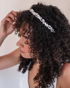 Perfect for a pop of sparkle to your bridal look, our Nora Crystal Headband is hand wired to perfection with round & marquise crystals in a timeless floral design. A fun accessory for any special occasion! Measures 11 inches x .5 inches. Crafted with all clear crystals. Flexible, lightweight and easy to style. Style #3417 Hairpiece Wedding, Headband Wedding Hair, Bridal Hairpiece, Headband Wedding, Silver Headband, Flower Girl Hairstyles, Crystal Headband, Rhinestone Headband, Bridal Headpiece