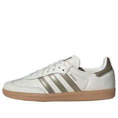 (WMNS) adidas Samba OG 'Wonder Gold Metallic' IG1964 White Adidas Sneakers For Outdoor Activities, White Sneakers With Gum Sole For Outdoor Activities, Ahs Style, Adidas Gold, Wishlist Christmas, Gold Adidas, Clothing Wishlist, Wishlist 2024, Adidas Samba Og