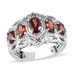 PRICES MAY VARY. BIRTHSTONE RING - Stand out with our stunning red garnet statement rings for women - a captivating blend of elegance and style! featuring natural garnet gemstones - a symbol of love, strength, and spiritual harmony. Perfect january birthstone ring for those born in january, as garnet is used as the january birthstone jewelry for women. METAL - Crafted with care in skin friendly material with PLATINUM PLATING, suitable for all skin types. This red garnet ring for women showcases January Birthstone Jewelry, Red Garnet Ring, Garnet Crystal, Garnet Jewelry, Garnet Ring, Rhodolite Garnet, Stone Engagement Rings, Birthday Jewelry Gift, Victorian Jewelry