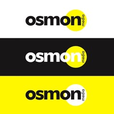 the logo for osmoon is shown in three different colors and font styles, including black