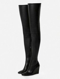 Olivia Mark - Women's Thigh-High Boots with a Classic Round Toe and Elevating Heel Womens Thigh High Boots, Thigh High Boots, Thigh High, Olivia Mark, Thigh Highs, Black Heels, Nice Shoes, High Boots, New Day