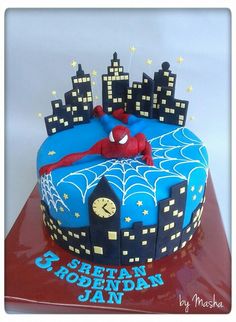 a spiderman birthday cake is displayed on an instagram