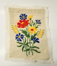 VTG Hand Embroidered Needlepoint Canvas COMPLETED Unframed Flower Bouquet 11x8 Cross Stitch Finishing, Needlepoint Canvases, The Shape, Cross Stitch Embroidery, Needlepoint, Flowers Bouquet, Hand Embroidered, Cross Stitch, Arts And Crafts