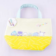 Sanrio Hapidanbui Mini Tote Bag - Blippo Kawaii Shop Yellow Harajuku Bag For Daily Use, Kawaii Multicolor Rectangular Bag, Multicolor Cartoon Style Bag For Everyday Use, White Cartoon Bags For Daily Use, Cute Cartoon Style Bag, Cartoon Style White Bag For Daily Use, Kawaii Yellow Travel Bag, Yellow Kawaii Travel Bag, Yellow Kawaii Style Travel Bags