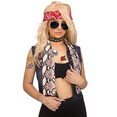 Fulfill your dreams of being a famous band member from the eighties with this 80's Rocker Decades Instant Costume Kit. This costume kit includes all the accessories you'll need to live out your lifelong fantasy of rocking out! Size: standard. Gender: female. Age Group: adult. 80s Rock Band Costume Women, Hair Band Costume 80's, Rock N Roll Costume Women, Rocker Costume Women, 80s Rock Costume Women, Rock And Roll Halloween Costumes, Rock Star Costume Women, Rock Costume Women, 80s Rock Costume