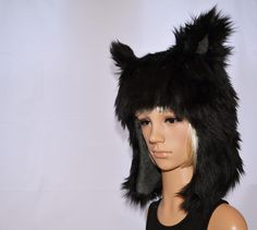 Black Beanie Costume Hat For Winter, Black Beanie For Winter - Costume Hat, Black Faux Fur Hat With Faux Fur Trim, Black Faux Fur Hat For Fall, Black Cap For Winter Costume, Wolf Hat, Fur Animal, Hanging With Friends, Costume Parties