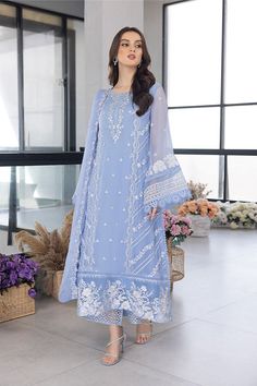 Azure FairyGlow Eid Ensembles Hania Amir Embroidered3pcs Festive Collection Default Title Azure FairyGlow Eid Ensembles Hania Amir Embroidered3pcs Festive Collection Original brand suit fabric and photography lite diffrance in actual print. Azure Dress, Chiffon Sleeves, Pakistani Fancy Dresses, Desi Clothes, Embroidered Sleeves, Embroidered Chiffon, Pure Chiffon, Embroidered Organza, Simple Pakistani Dresses