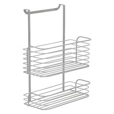 a metal rack with two baskets attached to it