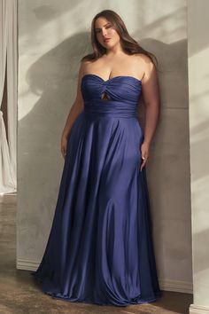 You'll love twirling around in this plus size ruched long strapless keyhole satin dress with A-line skirt from Ladivine by Cinderella Divine 7496C. This dress features a luxurious satin A-line silhouette, a subtle gathering at the waistband, and a keyhole gathered strapless sweetheart bodice. Plus Size Satin Strapless Keyhole Gown by Ladivine 7496C Strapless sweetheart bodice with keyhole cutout Open back with a zipper closure Floor length A-line skirt with sweep train Details: Bra Cup, Fully Li Anna Krylova, Marine Ball, Bridesmaid Duties, Debutante Ball, Cinderella Divine, Plus Size Prom, Keyhole Dress, Satin Evening Dresses, Bra Cup