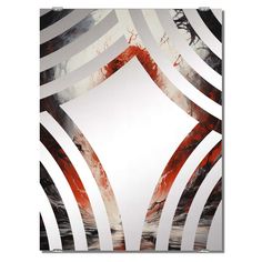 an abstract painting with red and black lines on it's sides, against a white background