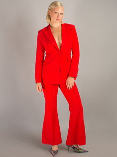 Blazer + Pants Matching Set Color: Red Material: Polyester, Cotton Delicate dry clean Protect accessory before washing Cool iron Sample size: S Style № ZC_NYC23_NAOMA Blazer & Flared Pants Set in Red Formal Red Wide Leg Pants For Fall, Red Wide Leg Pants For Fall Formal Occasions, Red Wide Leg Pants For Fall Party, Red Full-length Workwear Pants, Tailored Red Pantsuit With Notch Lapel, Red Formal Full-length Pants, Formal Full Length Red Pants, Red Tailored Pantsuit With Notch Lapel, Fitted Red Wide Leg Pants