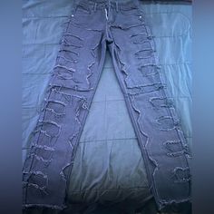 These Black Stacked Jeans Are Brand New Never Been Worn. Edgy Black Bottoms With Holes, Edgy Black Jeans With Holes, Ripped Black Grunge Bottoms, Black Ripped Grunge Bottoms, Fitted Black Bottoms With Holes, Black Distressed Bottoms For Night Out, Stacked Jeans, Ferrari Jacket, American Eagle Men