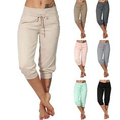 Season:Summer,Fall,Spring; Fabric:Spandex,Polyester; Look After Me:Wet and Dry,Washable; Gender:Women's; Activity:Yoga,Running,Fitness,Gym Workout; Clothing Type:Bottoms,Capri Pants; Elasticity:High Elasticity; Occasion:Athleisure,Athletic; Fit Type:Loose Fit; Function:Breathable,Soft,Tummy Control,Comfy; Waistline:High Waist; Pattern:Solid Color; Design:Drawstring,Cropped,with Pockets; Sports Clothing Sub Category:Yoga Pants; Listing Date:05/22/2023; Hip:; Pants Length:; Waistline: Stretch Gym Pants With Drawstring, Stretch Sportswear Pants With Drawstring, Stretch Gym Bottoms With Drawstring, Workout Pants With Drawstring, Stretch Sweatpants With Drawstring For Workout, Solid Color Workout Pants With Drawstring, Stretch Workout Pants With Drawstring, Summer Sports Sweatpants With Drawstring, Yoga Pants With Drawstring