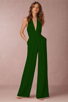 This simply elegant and chic jumpsuit features a halter top with a plunging v-neckline and a hollowed-out backside and wide leg pants. This elegant but sexy jumpsuit is made with a blend of polyester and spandex to be both stylish and figure flattering. Comes in 6 fabulous colors. Zipper Jumpsuit, Backless Romper, Wedding Jumpsuit, Halter Romper, Jumpsuit Chic, Halter Jumpsuit, Backless Jumpsuit, Jumpsuit Elegant, Jumpsuit Outfit