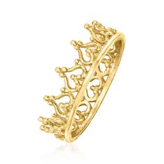 Ross-Simons - 14kt Yellow Gold Royal Crown Ring Size 9. Add this regal ring to your collection! Shining in polished 14kt yellow gold, it's a style fit for a princess. You'll want to wear it every day! 1/4" wide. 14kt yellow gold royal crown ring. Crown Ring, Crown Royal, Size 10 Rings, A Princess, Every Day, Ring Size, Fine Jewelry, Crown, Size 7