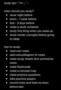 a black background with text that says study tips