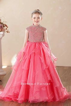 Dazzled Hot Pink Organza Princess Kids Birthday Pageant Gown Pageant Gown, Gown Skirt, Princess Kids, Pageant Gowns, Cap Sleeve Top, Cap Dress