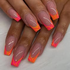 Orange Nail, Ombre Acrylic Nails, Stick On Nails, Nail Arts, Best Acrylic Nails, Artificial Nails