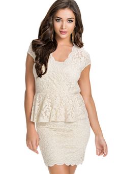 Flawless Lace Fabricated Ivory Peplum Party Midi Dress Medium Peplum Dress Outfit, Peplum Dresses, Short Dresses Tight, Peplum Lace, White Lace Mini Dress, Peplum Styles, Midi Dress Party, Professional Fashion, Ivory Lace