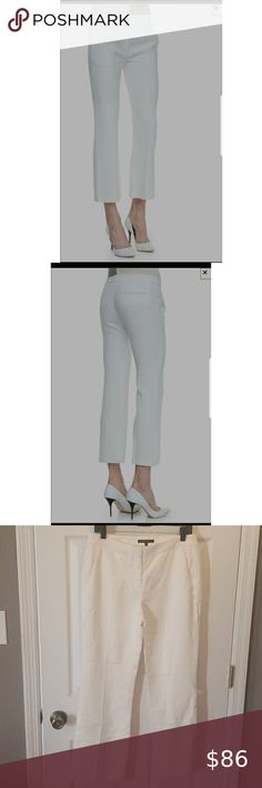 Theory Benetta Apulia Pants Theory Benetta Cropped Pants Style Name: Benetta Style Number: E0206225 Fabric Name: Apulia Color: Off White Size: 8 Unlined (Except Pockets) Waistband in Fixed, No Belt Loops Pockets: 4 total, 2 Front and 2 Bac Measurements (Taken Laying Flat): Waist: 30 inches (15" across) Hips: 39 inches (19.5" across) Rise: 9.5 inches Inseam: 27.5 inches Made in USA of Imported Fabric Dry Clean Fabric: 100% Viscose Lining (Pockets): 94% Polyester 6% Polyurethane Theory Pants & Jum Style Theory, Stirrup Pants, Gingham Pants, Houndstooth Pants, Cashmere Pants, Cropped Linen Pants, Slack Pants, Pinstripe Pants, Slim Trousers