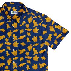 Dinosaur Chicken Nuggets Blue Button Up Shirt Silly Button Up Shirt, Patterned Graphic Print Button-up Shirt, Shark Button Up Shirt, Dinosaur Chicken Nuggets, Dinosaur Button Up Shirt, Tropical Print Button-up Camp Shirt, Blue Button Up Shirt, Button Shirt Dress, Custom Buttons