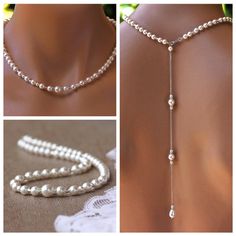 Wedding Body Jewelry, Diy Body Jewelry How To Make, Pearl Necklace For Bride, Body Accessories Jewelry, Diy Elegant Jewelry, Pearl And Crystal Necklace, Wedding Accessories For Bride Jewelry, Brides Jewelry Ideas, Diy Body Jewelry