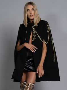 AUGUSTA Cape in Black – ZCRAVE Hamel Patel, Wardrobe Makeover, Black Cape, Embellished Jacket, Wool Blend Jacket, Denim Blazer, Halloween Looks, Tweed Blazer, Leather Blazer