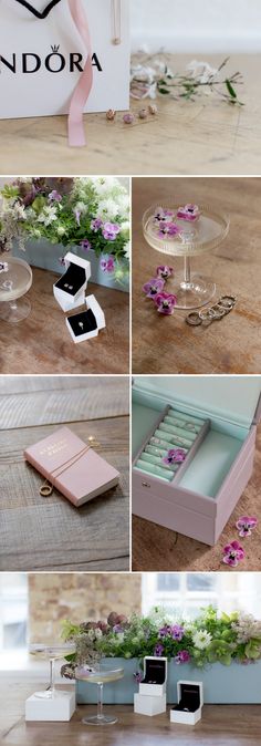 several photos of different boxes with flowers in them