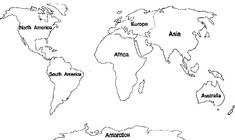 the world map with countries labeled in black and white, including africa, australia, north america, asia