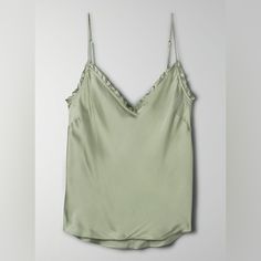 Wilfred Ruffle Camisole In Size Medium. Color: Silver Sage Green Never Worn, Doesnt Fit Me Right! Feminine V-neck Camisole With Ruffles, Fitted V-neck Camisole With Ruffles, Chic V-neck Ruffled Camisole, Fitted Tops With Delicate Ruffled Straps, Flirty Ruffled Summer Camisole, Fitted Ruffled Tank Camisole, Flirty Ruffled Camisole Tank Top, Flirty Ruffled Sleeveless Camisole, Flirty Ruffled Cami Tank Top