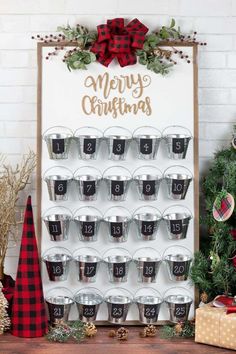 a christmas display with cups on it