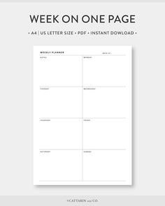 the week on one page is shown in this printable planner