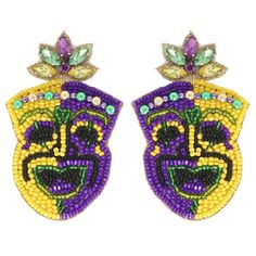 These Mardi Gras Joker Mask Gemstone Beaded Earrings are a stunning addition to any jewelry collection. Hand-crafted with vibrant gemstones, these earrings are a playful and unique way to add a touch of festive flair to any outfit. Perfect for celebrating Mardi Gras or adding a pop of color to everyday looks. HEIGHT: 2.9" WIDTH:1.75" Purple Beaded Jewelry For Mardi Gras, Multicolor Crystal Beaded Earrings, Jeweled Beaded Dangle Earrings For Gifts, Mardi Gras Multicolor Beaded Jewelry, Multicolor Beaded Jewelry For Mardi Gras, Handmade Adjustable Jewelry For Mardi Gras, Jeweled Earrings As Gift, Mardi Gras Colorful Beads Jewelry Gift, Mardi Gras Colorful Beaded Jewelry Gift