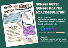 a poster with the words school nurse and health bulletins on it's side