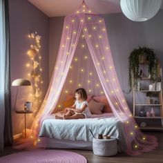 PRICES MAY VARY. Polyester GLOW IN THE DARK STARS! Light up your bedroom with our canopy bed curtains. Let unicorns absorb light, make room completely dark and enjoy the galaxy! PINK GIRLS ROOM DECOR! Our decorative canopies are designed with one overlapping opening for ease of entrance and provide a luxurious or cozy bedroom atmosphere. SETUP IN SECONDS! Free hanging kit included, hang the bed canopy in seconds with the adhesive ceiling hook. Our canopy size is 400 x 90 x 22 inch, weighs 0.9 lb Net Room, Bedroom Tent, Pink Canopy, Girls Bed, Bed Hanging, Galaxy Lights, Bed Canopy, Canopy Bed, Mosquito Net