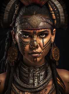 a woman with makeup and headdress is shown in this digital painting style photo