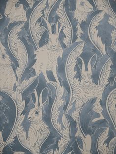 Hares in Hiding Wallpaper in Smokey Blue Swedish Wallpaper, Valerie Objects, Farrow & Ball, Nordic Lights, Inspire Me Home Decor, A Wallpaper, Dark Blue Background, Burke Decor, Wallpaper Samples