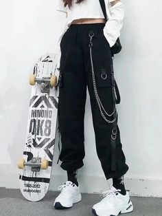 Product id: 1005001645086690 Celana Jogger Wanita, Harem Pants Fashion, Women Cargo Pants, Streetwear Pants, Style Cargo, Rock Punk